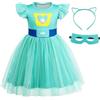 Marendyee Costume da gattino Bitsy per bambine, costume di Halloween con maniche svolazzanti, orlo in rete, maschera per occhi di gatto e fasce per capelli, vestito per feste di compleanno, blu, 9-10