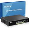 NICGIGA Switch Ethernet 5 porte 10G non gestito, con 5 porte 10Gb Base-T RJ45, switch di rete NICGIGA 10Gbps, ideale per NAS 10G, PC, router WiFi7, adattatore/NIC 10G. Montaggio su desktop o rack 19 pollici