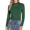 Aottori Dolcevita Donna Cotone Maglia Colletto Rialzato Magliette Maniche Lunghe Lupetto Basic Elasticizzato Intimo Leggero Primavera Verde XL
