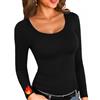 Aottori Maglia Donna Manica Lunga Costine Maglietta Girocollo Elegante Basic Tops Tinta Unita Sottogiacca Cotone Slim Fit con vestibilità Classica Blu Reale L