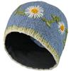 Pachamama - Berretto da donna, in lana, foderato, a mano, con margherite, in denim, taglia unica, fatto a mano, extra caldo, commercio equo e solidale, denim, Taglia unica