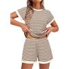 Ekouaer Pigiama Donna Estivo Righe Maniche Corte Set Camicia da Notte Estiva Maglia Testurizzata Abbigliamento Casa Loungewear Tasche Beige & Nero L