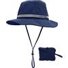 Huakunda Uomini Cappello Impermeabile Asciugatura Rapida Protezione UV Pieghevole Cappelli da Pioggia Cappelli da Sole Aria per Caccia Escursionismo Pesca (IT, Testo, Taglia Unica, Blu Navy)