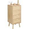 Finnhomy Cassettiera in rattan per camera da letto, cassettiera alta con 4 cassetti decorati in rattan fatti a mano per camera da letto, piccolo comodino con gambe in legno, naturale, F23RCOD1004U