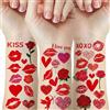 SHOFUL Tatuaggio temporaneo per San Valentino, 10 fogli, labbra a forma di cuore, frecce, semi-permanente per adulti e bambini