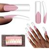 NOVO OVO Halloween XXL Shape Square Slight Curved Nail Tips French Tip BERRY PINK, punta quadrata per unghie ricurve, copertura completa in gel morbido, 15 misure, 150 pezzi