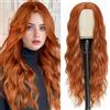 PORSMEER Parrucca da donna castano chiaro ramati parrucche lunghe ricci per donne, naturale riga centrale ricci lunghi capelli castani, anime cosplay halloween wigs 28 pollici