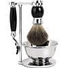 GRUTTI Set da barba Gillette Mach3 - Manico adatto lame Mach3 + Ciotola acciaio inox + Supporto metallico + Spazzola sintetica | Stabile, elegante, barba dolce senza irritazioni