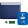 easymoves Kit Portadocumenti Auto e Moto con Scomparti + Disco Orario Multifunzione - Organizer Documenti con Raschietto Ghiaccio, Gettone Carrello e Misuratore Battistrada | Accessori Auto (Blu)