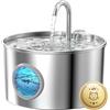 GIOTOHUN Fontanella per Gatti Acciaio: Fontana per Gatti - 2.2L Fontanella Gatto | Automatico Dispenser Acqua Gattis con 1 Filtri + 1 Spugne - Dispenser Acqua Gatto - Distributore Cani con Finestra Panoramica