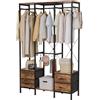 Mintnook Stand Appendiabiti, Cabina Armadio con 3 Barre e 4 cassetti, Appendiabiti con 4 Ganci Rimovibili, Armadio Aperto Moderno, per Camera da Letto o Ingresso, Stile Rustico, Marrone