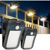 BlueYu Luci solari con movimento a clip per esterni, luminosità 800 lm, 3 modalità e 3 temperature di colore, ricarica USB e telecomando, luce di inondazione impermeabile per recinzioni, grondaie