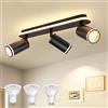 URing Faretti da Soffitto Orientabili, Faretto Soffitto con 3 Luci, Faretto da Parete Interno Nero, Faretti LED Incluir 3 x 5W GU10 Lampadina, Bianco Caldo per Camera da Letto, Cucina, Soggiorno