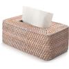 YANGQIHOME Scatola rettangolare in rattan, riempibile per fazzoletti cosmetici e da tasca, artigianale per soggiorno, tavolo da pranzo, camera da letto, 26 x 10,5 x 15,5 cm, Bianco spazzolato