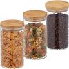 Relaxdays Set da 3 Barattoli per Alimenti con Coperchio in Bambù, Recipienti in Vetro, 1000 ml, Trasparente Naturale