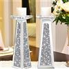 Wocred Set di 2 portacandele per candele a pilastro, portacandele in cristallo schiacciato con diamante decorativo per sala da pranzo, portacandele votivi in vetro argento per centrotavola (30,5 cm)