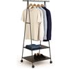 Relaxdays Appendiabiti con Rotelle, HxLxP: 160x55x42 cm, Metallo e Tessuto, Stand con Ripiani Porta Scarpe, Nero