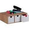 Relaxdays Organizer da Scrivania, Portaoggetti, Cassettiera, bambù e MDF, 3 Cassetti, HLP 9 x 26 x 18 cm, Bianco Marrone