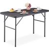 Relaxdays Tavolino Ripiegabile da Giardino, HLP 74 x 118 x 60 cm, Aspetto Legno, Tavolo di Plastica e Metallo, Grigio