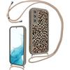 Xylota Cover con Cordino per Samsung Galaxy S22 5G, Aesthetic Leopardo Disegni Custodia con Collana Regolabile Tracolla Laccio Case, Silicone Bumper Custodie per Samsung S22 5G 6,1'' - Cachi 01