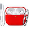 R-fun Custodia per Airpods Pro 2a/1a generazione con set di pulizia, protezione completa in silicone per custodia di ricarica Apple AirPods Pro 2023/2022/2019 [LED anteriore visibile], Rosso
