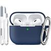 R-fun Custodia per Airpods Pro 2a/1a generazione con set di pulizia, protezione completa in silicone per custodia di ricarica Apple AirPods Pro 2023/2022/2019 [LED anteriore visibile], Blu notte