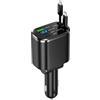 Wixzor 105W Caricabatteria Auto 5-in-1 con Cavo USB-C Retrattile | Ricarica Rapida per iPhone 16 Pro Max/16 Pro/16 | Accessori Auto Universali | Compatibile con Samsung, Tablet, GPS | Ideale per Auto 12V/24V