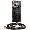 Mkej Cover per OPPO A5 Pro 5G con cordino, Placcatura Silicone Cuore amore Custodia con Cordino, con Regolabile Staccabile laccio Case per OPPO A5 Pro 5G, Oro nero