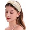 ZLYC Fascia per capelli in seta di gelso elastica con torsione e nodo per capelli da donna (crema beige solida), taglia unica