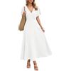 AUSELILY Abito Lungo da Donna Italia, Abito Elegante a Maniche Corte a Collo a V, Abito Estivo con Tasche Bianco 2XL