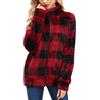 BesserBay Felpa da donna in pile Teddy, calda felpa con zip completa e colletto alto, in pile, taglie S-XXL, A quadri rossi e neri, S