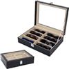ZHYUAN Organizer Occhiali da Sole, Espositore Occhiali, Scatola per Occhiali in Pelle, Scatola per Occhiali, Custodia Occhiali, 8 scomparti, espositore per occhiali da sole con coperchio in vetro
