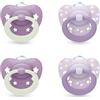 NUK First Choice Classic Day & Night Succhietto per Bambini | 0-6 Mesi | Succhietti Ortodontici che si Illuminano al Buio | Accettati dal 95% dei Bambini** | Viola | Confezione da 4