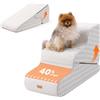 Gardner Pet Scala Cani Pieghevole, 46/57cm, 3 Gradini, Verde Grigio Strisce | Morbido Spugna 35D, Fodera Removibile e Lavabile, Antiscivolo, Impermeabile, per Letto/Divano/Auto