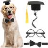 Generic Costume per cosplay per animali domestici, set da 3 pezzi, include cappello per cani con nappa gialla, papillon e occhiali rotondi senza lenti per feste in costume per cuccioli
