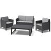 Keter Allibert Poltrona Lounge Chicago di Divano Set con Schienale Cuscino Lyon Tavolo, Grafite/Cool Grigio, 129 x 65 x 75 cm, 232949