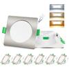 ALUSSO LIGHTING Faretto LED da Incasso, 7W Dimmerabile, Bianco Caldo/Bianco Neutro/Bianco Freddo Regolabile, Faretto LED Extra Piatto 29mm, Faretto da Bagno IP44, Quadrato Nichel Satinato Set di 6