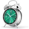 Lafocuse Metallo Sveglia Forte per Dormiente Pesante, Doppia Campana Grande, con Luce Notturna, Sveglia da Comodino Analogica Silenziosa, Orologio da Tavolo Batteria senza Ticchettio 16cm, Verde
