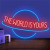 KADAFAGO The World is Yours - Insegna al neon a LED con pianeta, per decorazione da parete, dimmerabile, blu, per uomo, grotta, birra, bar, bar, matrimoni, sala giochi, camera da letto, festa di compleanno,