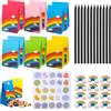 KUBDPQOR Sacchetti Regalo Carta Arcobaleno per Bambini 12 Pezzi con matite Colorate Arcobaleno, gomme Colorate e Adesivi - Idee Regalo Compleanno Feste Bambini Scuola Arcobaleno