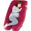 TaiBest Cuscino per gravidanza a forma di U, con fodera rimovibile, per donne maternità, per dormire, supporto per schiena, gambe, pancia, 140 cm, cuscino per gravidanza da donna (cotone, rosso)