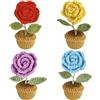 Magicherry Fiori all'uncinetto, piante in vaso, rose fatte a mano, filo di lana artificiale, fiori per auto, cruscotto, casa, ufficio, decorazione da tavolo, 4 pezzi, colore #C