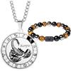 Caimeytie Set da uomo con segno zodiacale, collana e bracciale a costellazione in acciaio inox, braccialetto elastico di perle, regalo di compleanno, Acciaio inossidabile