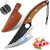 OOKUU Viking Knives, Coltelli da cuoco Giappone con affilatoi, Coltelli da disosso forgiati, con impugnatura a T e cordino per cucina all'aperto, campeggio