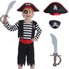 Rabtero Raberto Costume da pirata per bambini con cappello, fascia oculare e taglio per bambini, 5-6 anni