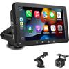 ElecPod Schermo Auto 7 con Carplay Wireless e Android Auto - Display Portatile con Telecamera Posteriore | FM Trasmettitore, AUX, USB | Plug & Play per la maggior parte delle auto (7 pollici + fotocamera)