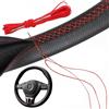 ZDL Coprivolanti Fai Da Te in Pelle,Coprivolante in Pelle Universale,Cucito Sull'involucro,Microfibra da Cucire per Volante dell Auto Traspirante e Antiscivolo 38 cm,Morbida