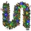 HOYECHI Ghirlanda natalizia con luci, 2,7 m, ghirlanda natalizia illuminata a batteria, 8 modalità di illuminazione, 50 luci LED, bacche rosse, pigne natalizie, per scale, porta d'ingresso, decorazione
