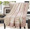 Cozyholy Copriletto trapuntato in 100% cotone originale, per letto matrimoniale, motivo floreale, reversibile, vintage, shabby chic, per divano e divano