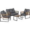 Outsunny Set da Giardino Esterno in Rattan Sintetico con 2 Poltrone 1 Divano 2 Posti 1 Tavolino da Centro e Cuscini Grigio | Aosom Italy